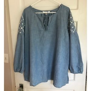 Denim Poofy Sleeve Blouse